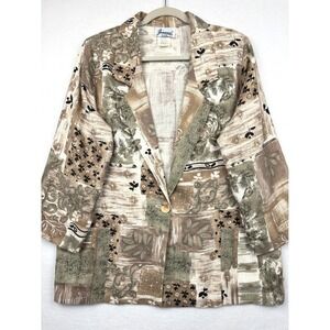 Vintage Joanna Petite Blazer Womens LP Patchwork Print Floral Single Button USA